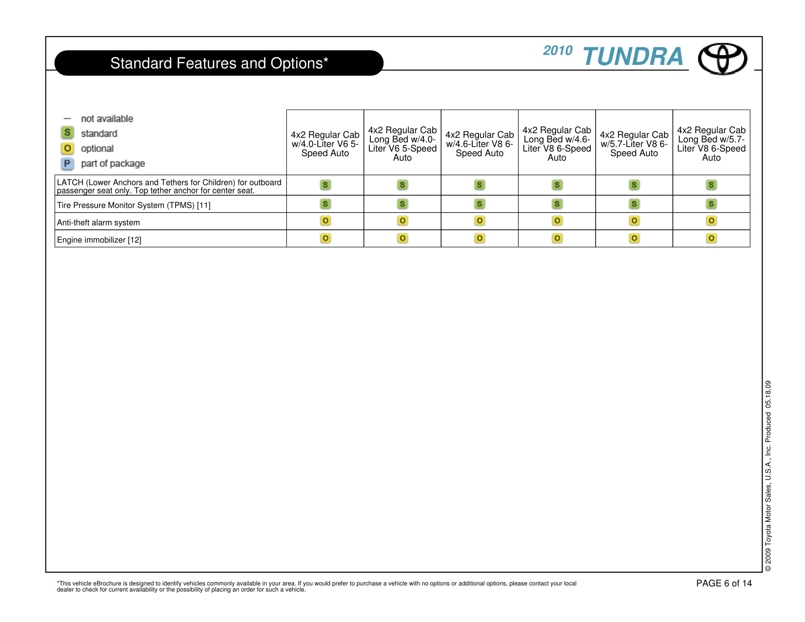 2010 Toyota Tundra RC 4x2 Brochure Page 1